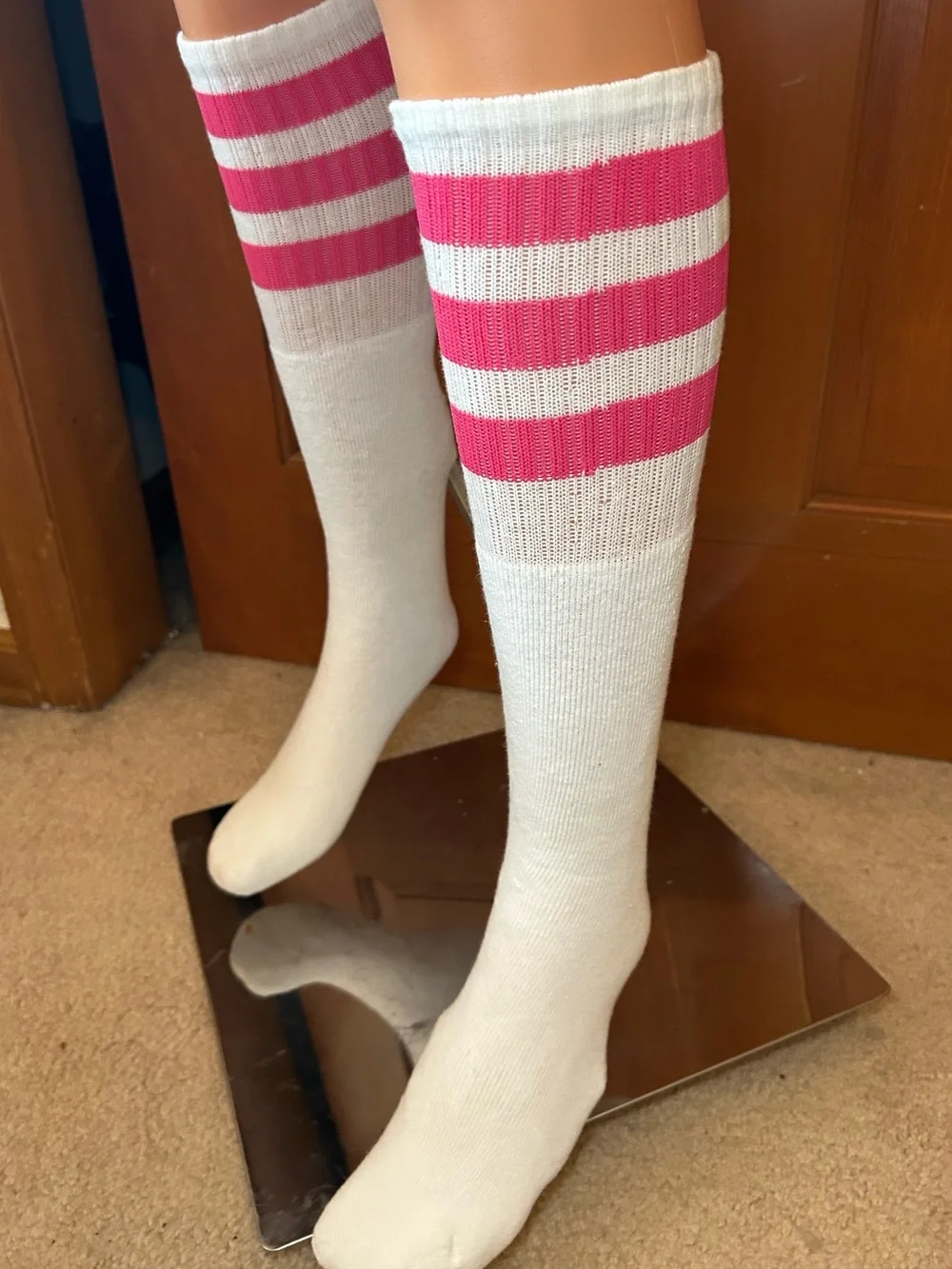 NWT, White Knee-High Socks with Stripes - Athletic Tube Socks